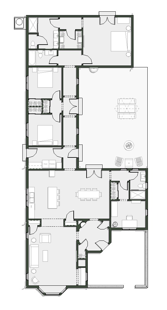 Residential floor plan drawing with labeled rooms and dimensions
